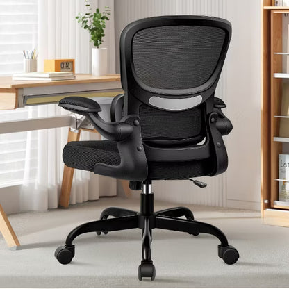 KERDOM Office Chair, Breathable Mesh Comfy Chair with Lumbar Support, Flip-up Armrests, Desk Chair for Adults Home Office, Black