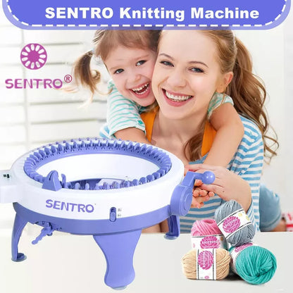 SENTRO 48-Needle Knitting Machine - Blue | Auto Knit Scarf, Hat, Sweater | Easy for Beginners, Includes Tools & Guide