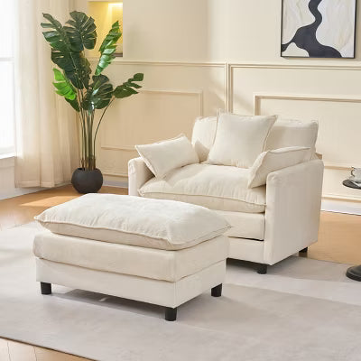 39.4" Modern Sofa, Living Room Club Chair Chenille Upholstered Armchair , Reading Chair for Bedroom, Beige Chenille