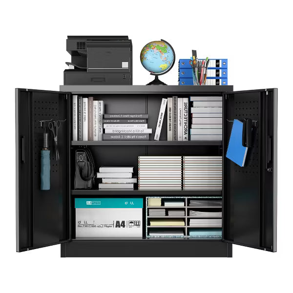 SUXXAN Metal Storage Cabinet with Pegboard and 2 Adjustable Shelves for Garage, Office, Assembly Required