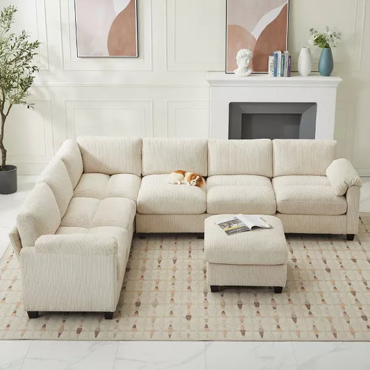 Hyleory 115" Corduroy Oversized Modular Sectional Sofa, U Shaped Couch with Movable Ottoman, Large 7 Seater Corner Sofa for Living Room