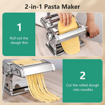 YASHE 2-in-1 Pasta Maker with Adjustable Thickness, Pasta Roller & Cutter, Dual Width Noodle Machine for Spaghetti, Fettuccine & Lasagna