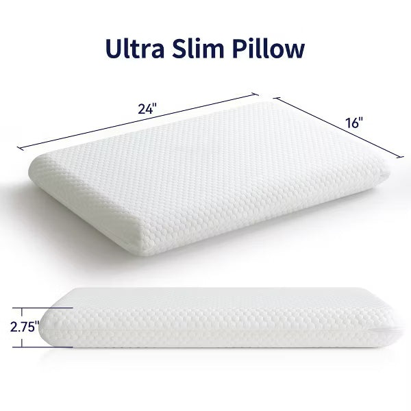 Dyonery Ultra Thin Cooling Memory Foam Pillow for Stomach & Back Sleepers – Low Profile, Washable Cover, Pressure Relief Support