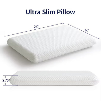 Dyonery Ultra Thin Cooling Memory Foam Pillow for Stomach & Back Sleepers – Low Profile, Washable Cover, Pressure Relief Support