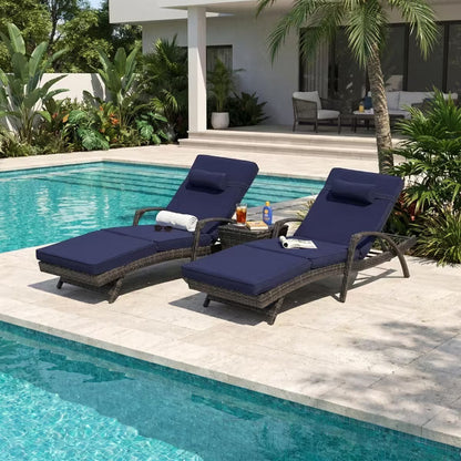 Outdoor Wicker Reclining Lounge Chair Set of 2 with Thick Cushions, Adjustable Backrest, All-Weather PE Rattan Patio Furniture for Poolside, Garden