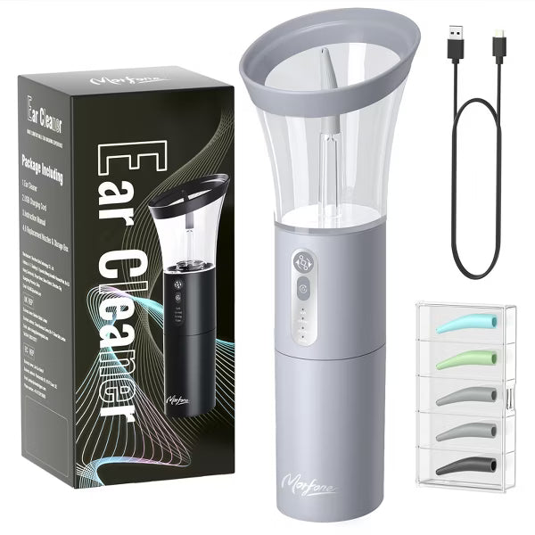 Morfone Electric Ear Cleaning Kit Effective Safe Ear Cleaner Irrigation Flushing System 4 Pressure Modes for Ear Wax Buildup（Gray）