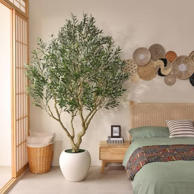 DR.Planzen 8FT Large Double-Fork Artificial Olive Tree in White Oval Planter, Realistic Faux Olive Tree for Indoor Outdoor Home Decor