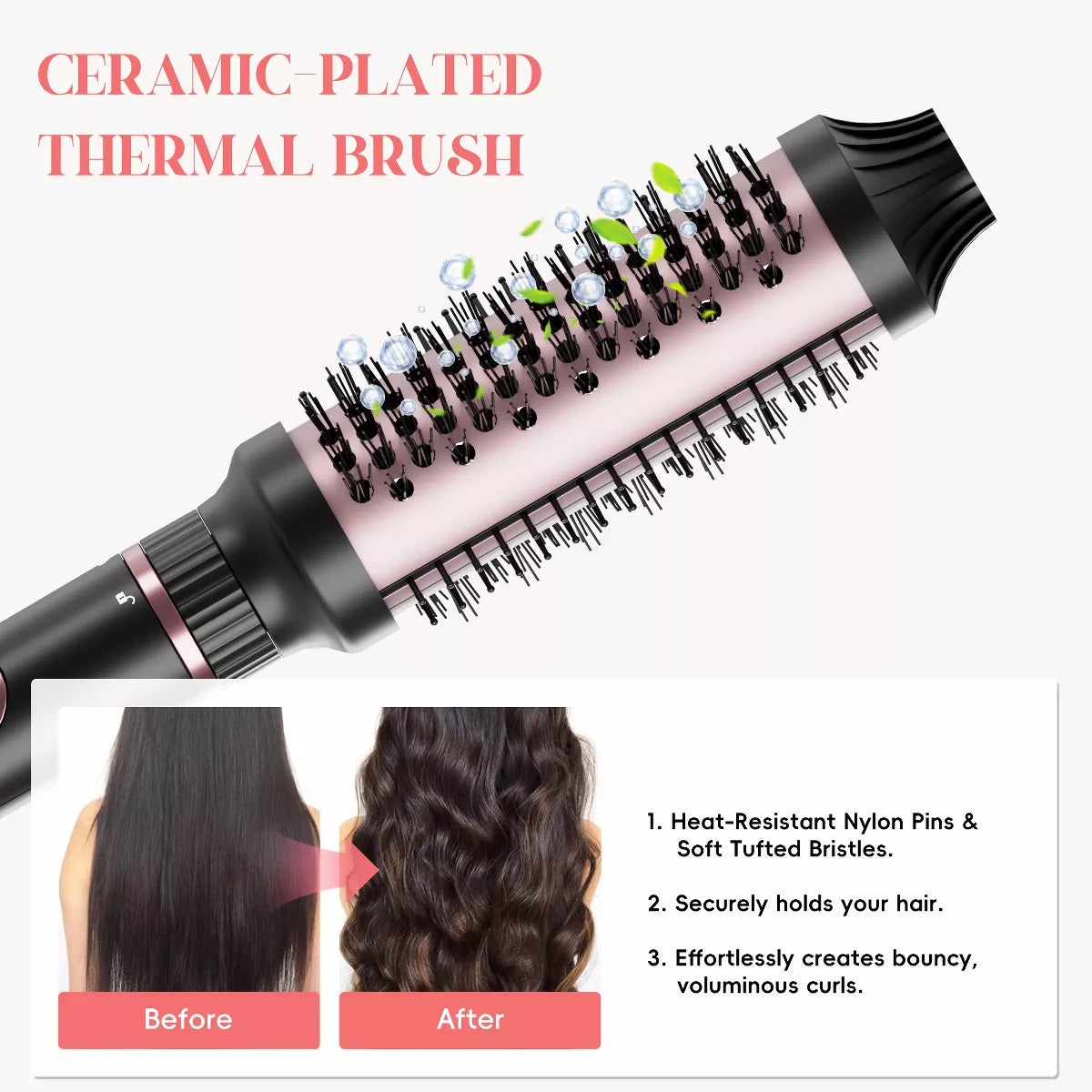 NICEBAY Thermal Hair Brush, Curling Iron Hair Styling Tools, Flat Iron Hair Straightener, Curling Wand Hair Tools, Instant Heat Up Wand Curling Iron
