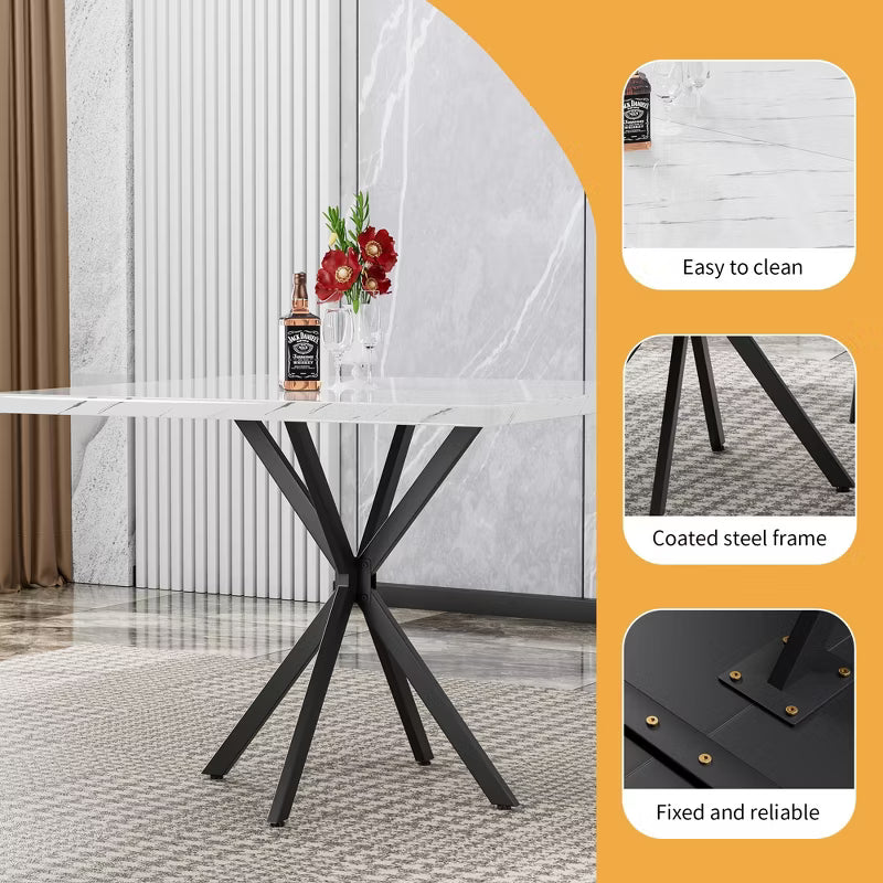 Hooseng Dining Table, Modern Kitchen Table, Dining Table with Adjustable Feet for Dining Room, Living Room