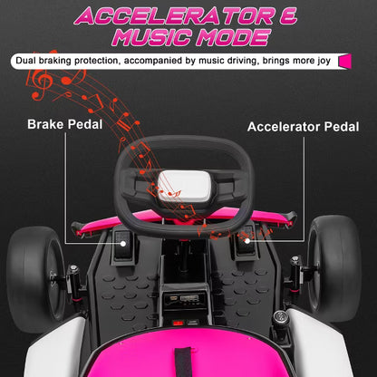 Joyracer 24V Ride on Toys, Kids Electric Go Kart 400W Motor Power Car Wheel for Kids, Outdoor Toys, Bluetooth/Music, Age 6+