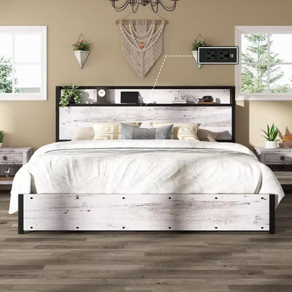 AMERLIFE Lift Up Storage Bed Frame with Lifting Storage & Charging Station