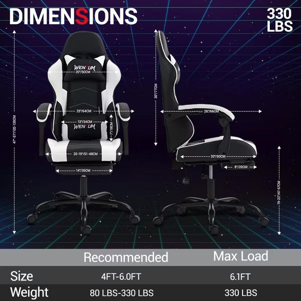 Bosmiller Ergonomic Reclining Gaming Chair with Linkage Armrests & Footrest, Racing Office Chair, PU Leather Computer Desk Chair