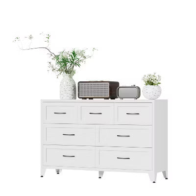 VIYET 7-Drawer White Dresser for Bedroom, Wide Low-Profile Chest of Drawers with Smooth-Glide Storage for Closet & Entryway