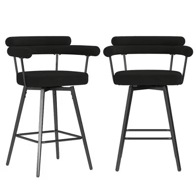 Set of 2 Modern Swivel Counter Height Bar Stools with Metal Legs and Boucle Fabric Backrest
