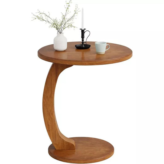 Tribesigns Round Side Table, Wooden C-Shaped End Table, Mid-Century Couch Side Table, Small Boho Side Table for Living Room, Bedroom