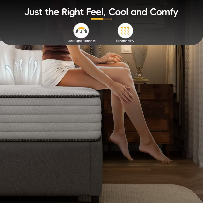 Swedrea Hybrid Mattress Breathable Medium Cooling Memory Foam Bed-in-a-Box White