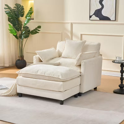 39.4" Modern Sofa, Living Room Club Chair Chenille Upholstered Armchair , Reading Chair for Bedroom, Beige Chenille