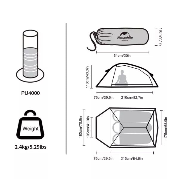 Naturehike Cloud-Up 3 Person Tent – Lightweight 3-Season Backpacking Tent, Free Standing Dome with Footprint, Waterproof for Camping & Hiking (Green)