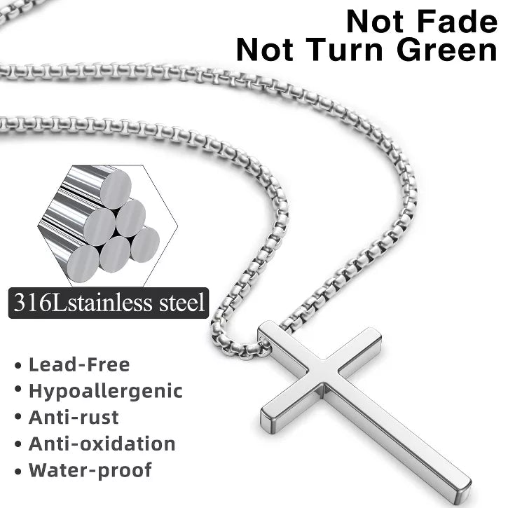 Turandoss Silver Cross Necklace for Men Boys, Stainless Steel Cross Pendant Necklaces, Birthday Gifts for Men, Father, Boyfriend, Boys Fashion Stuff