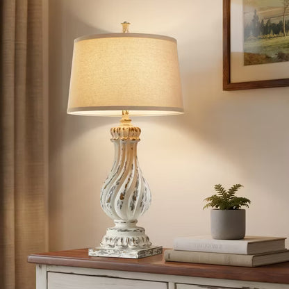 GTCLIGHTING Farmhouse Table Lamps for Living Room,34" Resin Beside Lamps with Rotary Switch&Weighted Base,Nightstand Lamp for Bedroom Entryway Office