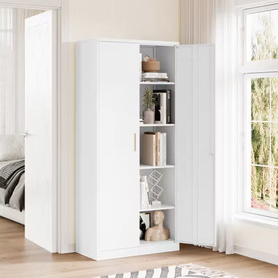 Mlezan 71" Metal Storage Cabinet: 2 Doors, 4 Adjustable Shelves, Locking Storage. Steel Cabinet for Home, Office, Garage or School Use,Easy Assembly