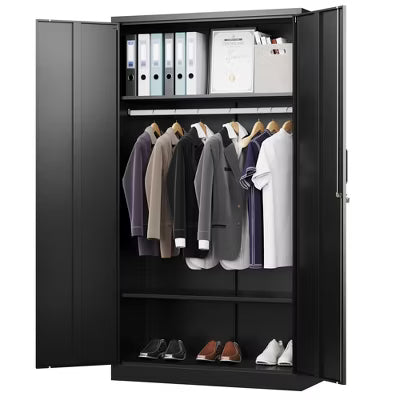 Mlezan 72" Metal Wardrobe Cabinet: Lockable, 36" x 18", Storage for Home, Gym, School, or Office. Ideal for Clothing and Equipment Organization.
