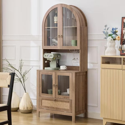 TYBOATLE 75" Tall Arched Storage Cabinet, Wood Kitchens Pantry Cabinets w/Anti-Tipping Device, Versatile Cupboard w/Innovative Drawer,Natrual