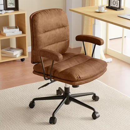 SUGOLD Modern Office Chair Mid-Back PU Leather Desk Chair with Comfy Arms and Lumbar Support for Small Spaces