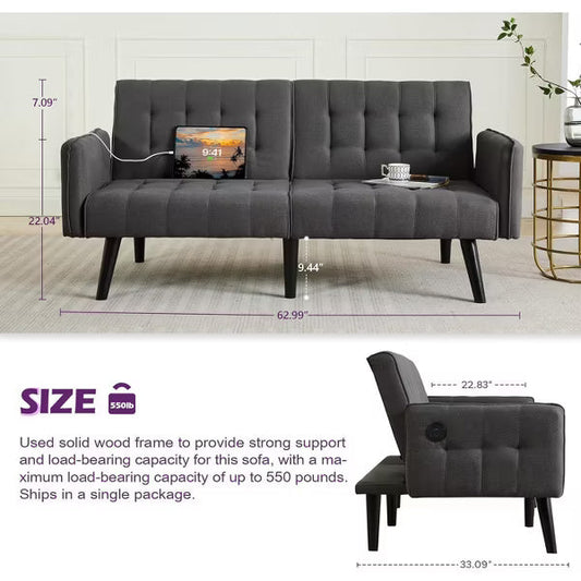 TYBOATLE 65 inch Convertible Velvet Futon Sofa Bed, Modern Upholstered Couch with USB, Folding Loveseat for Small Space, Apartment, Office