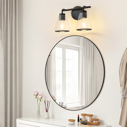 POWLIG Modern Vanity Light - Dimmable Bathroom Fixture with Clear Cone Glass Shades for Bedroom, Makeup Mirror Lighting