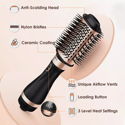 Nicebay Hair Dryer Brush, Hot Air Brush, Blow Dryer Brush Tool Set, Round Blowout Hot Air Brush Straightener Curling in One, Salon Style Blowouts