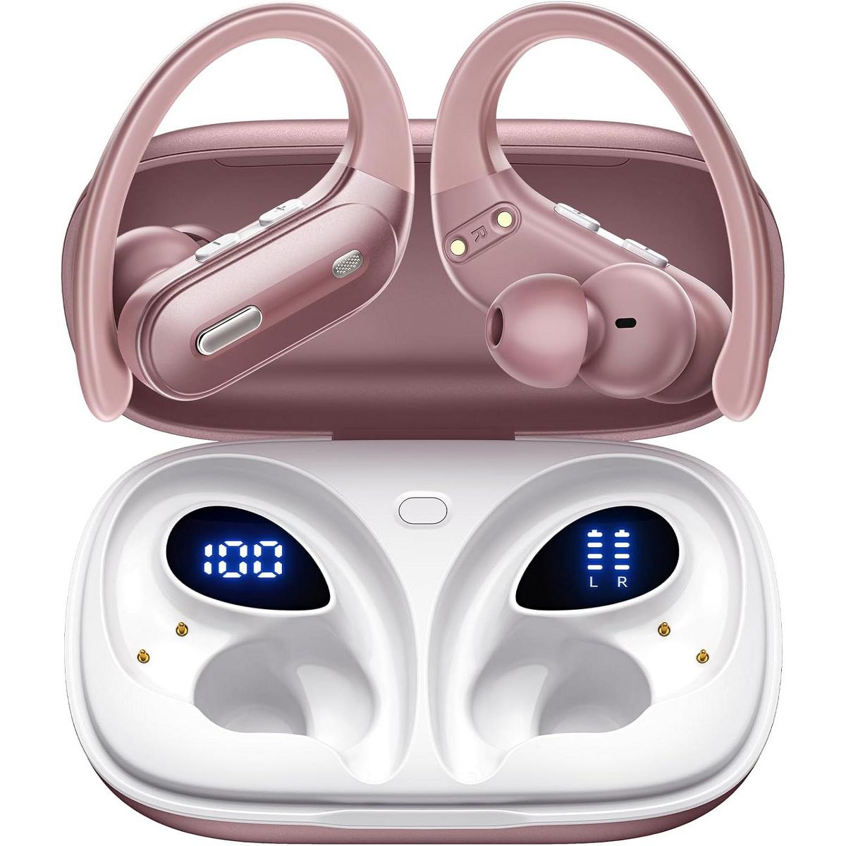 OFNEX Wireless Earbuds Bluetooth 5.3 Headphones 90 Hrs Playtime Ear buds with Wireless Charging Case Power Display Over-ear Earphones