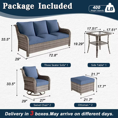 SUGOLD Hand Woven Wicker Patio Conversation Set with Blue Cushions