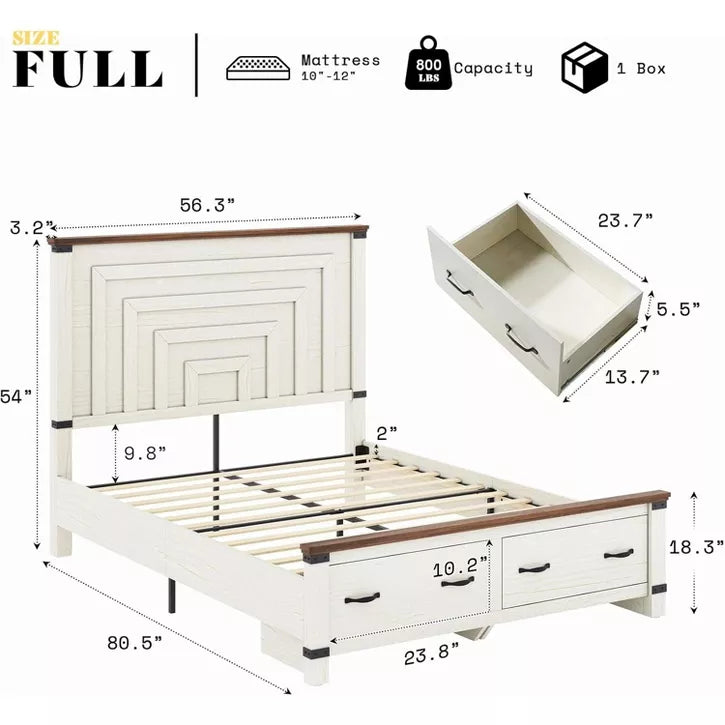 AMERLIFE Farmhouse Bed Frame with 54" Tall Geometric Headboard
