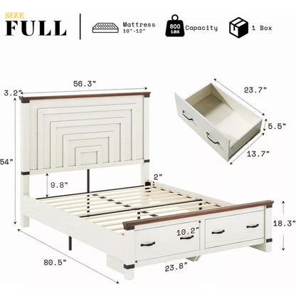 AMERLIFE Farmhouse Bed Frame with 54" Tall Geometric Headboard