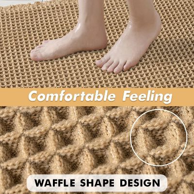 Set of 2 Waffle Bath Rugs Boho Style, Non-Slip Washable Ultra Soft Rubber Backed for Bathroom Floor