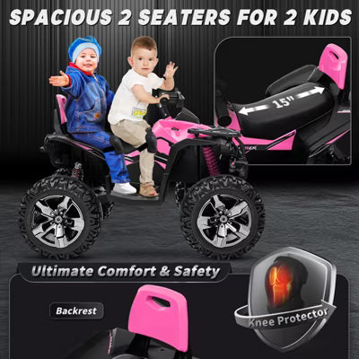 JOYRACER 24V Kids Ride-On ATV, 2-Seater 4-Wheeler Quad Electric Powerful Car w/ 800W Motor, Remote, High/Low Speed, Bluetooth/MP3 & LED for Big Kids