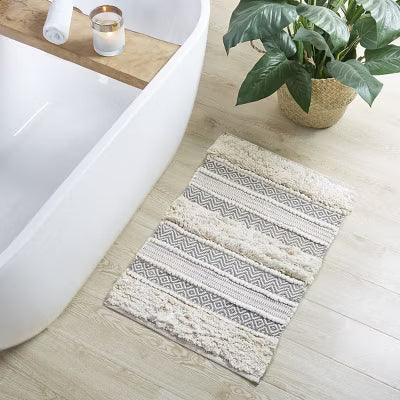 SEVOBAL Bathroom Rugs Bath Mat Rug Home Carpet Shower Mat Texture Stripe for Bathtub Side Floor Shower Room Bathroom Washable, Grey, 20"*32"*0.25"