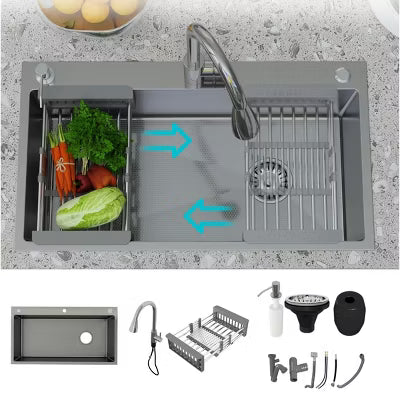CHEVNI Silver Kitchen Sink Stainless Steel Single Bowl With Faucet Drop In Top Mount