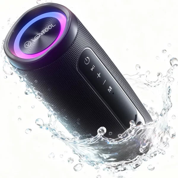 VEATOOL Wireless Portable Bluetooth Speaker: IPX7 Waterproof, 30H Playtime, 30W Bass, BT5.4, LED Lights, TWS Pairing | Home/Party/Outdoor