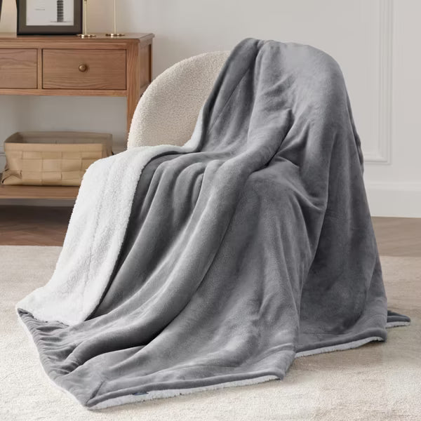 Bedsure Faux Wool Blanket–Solid Color Throw, Ultra Soft and Warm Reversible Blanket for Bed or Couch