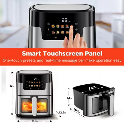 7.5QT Family-Size Air Fryer with Viewing Window & Light, 10-in-1 LED Touch Air Fryer Oven, Oil-Free Cooking, Nonstick Basket, 100 Liners Included