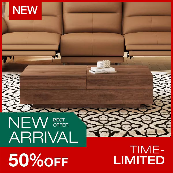 Luck Live Mid-Century Modern 39.4 in Living room retractable, pull-push square coffee table, with storage cabinet, walnut color