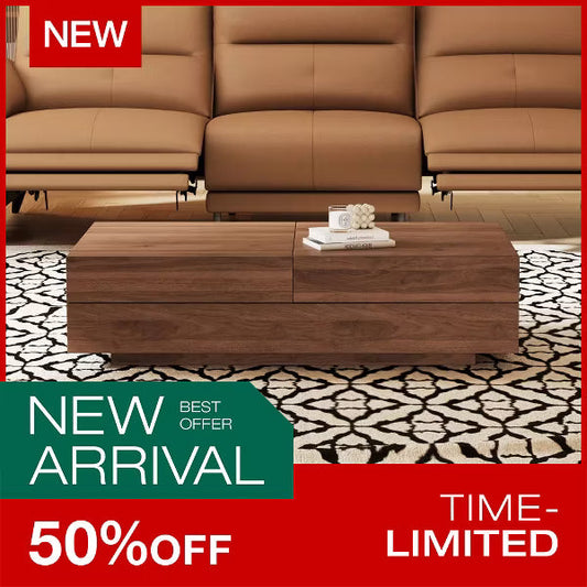 Luck Live Mid-Century Modern 39.4 in Living room retractable, pull-push square coffee table, with storage cabinet, walnut color