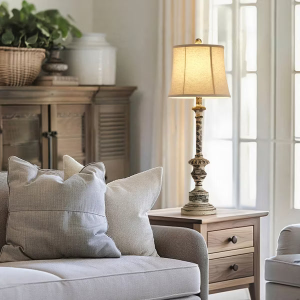 GTCLIGHTING Farmhouse Table Lamps for Living Room,35.25" Resin Bedside Lamps with Fabric Shade&Rotary Switch