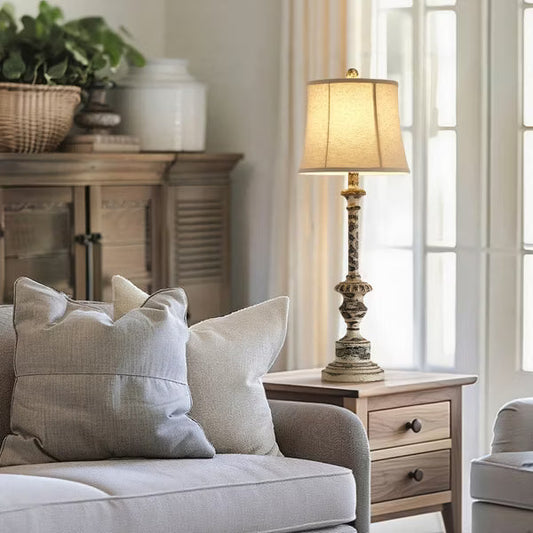 GTCLIGHTING Farmhouse Table Lamps for Living Room,35.25" Resin Bedside Lamps with Fabric Shade&Rotary Switch