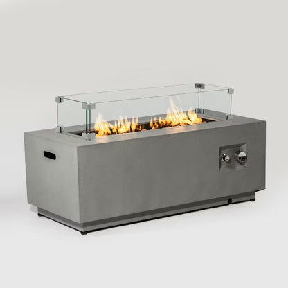 42" Outdoor Propane Gas Fire Pit Table 2-Pieces, 50000 BTU Rectangular Steel Fire Pit with Glass Wind Guard for Outside Patio Garden Courtyard -Gray
