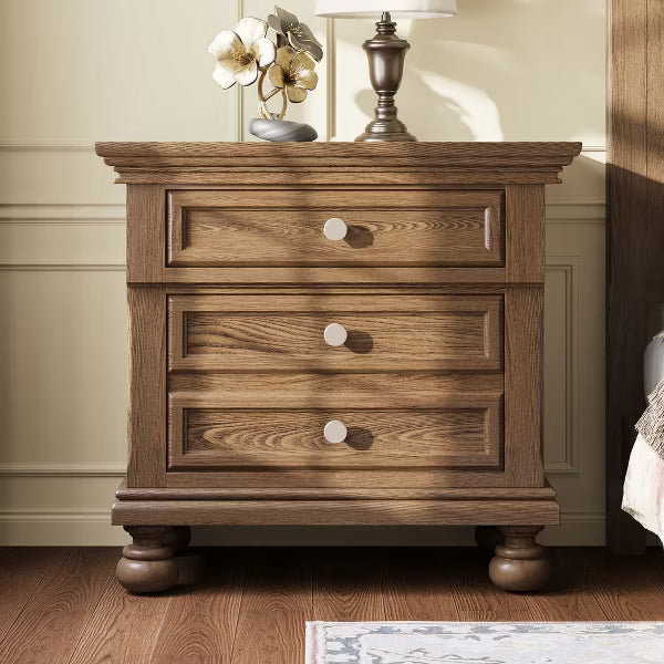 AMERLIFE Solid Wood Nightstand with 2 Drawers, Fully Assembled Extra-Large Traditional End Table for Bedroom & Living Room