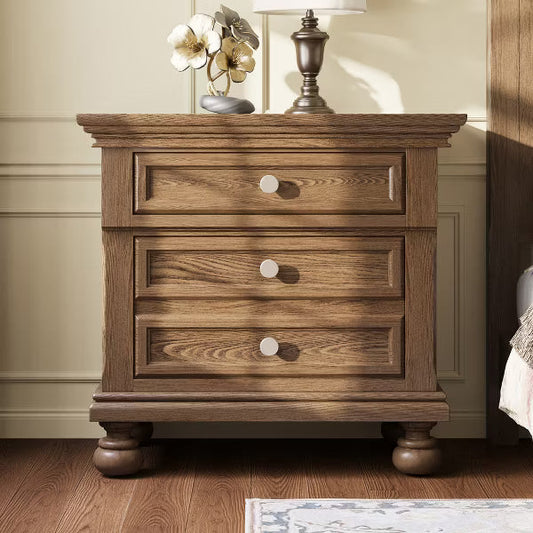 AMERLIFE Solid Wood Nightstand with 2 Drawers, Fully Assembled Extra-Large Traditional End Table for Bedroom & Living Room