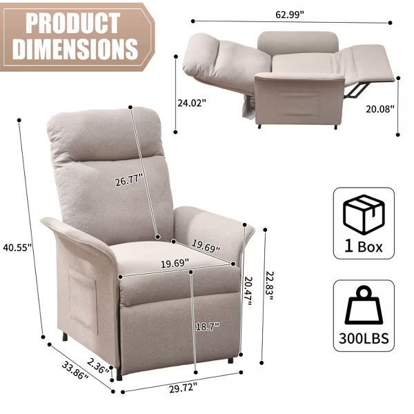 Electric Recliner Chair,Convertible Sofa Bed with Remote Control,Breathable Linen Fabric,for Living Room Bedroom Office,Easy Assembly,Brown